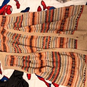 Old Navy Beige and Orange Striped Knit Cardigan